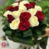 دسته گل رز قرمز و سفید فلامک