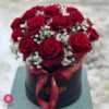 باکس گرد گل رز قرمز با ژیپسوفیلا