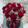 باکس گرد گل رز قرمز با ژیپسوفیلا