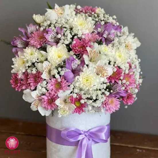 باکس گل ارزان داوودی و آلسترومریا برای تشکر