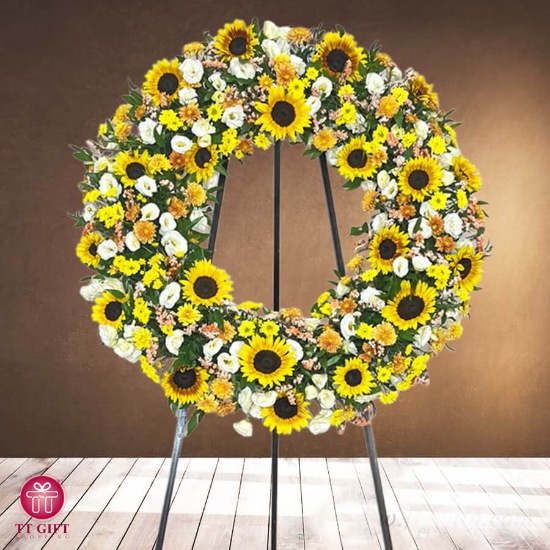 تاج گل حلقه‌ای آفتابگردان و داوودی زرد شایراد