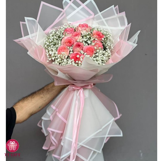 دسته گل رز جومیلیا و ژیپسوفیلا ژاله