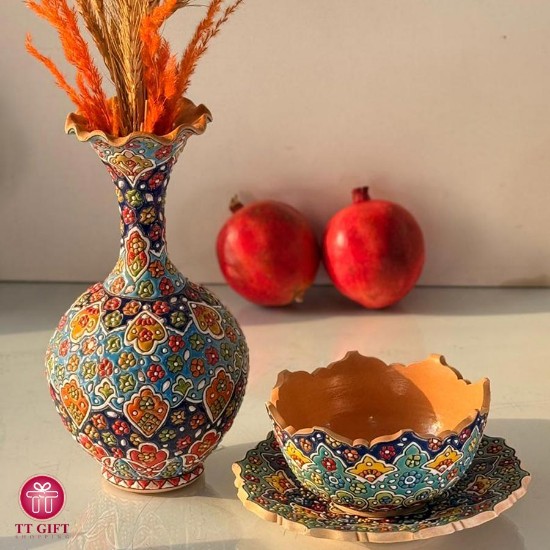 تصویر  پکیج کاسه و گلدان میناکاری