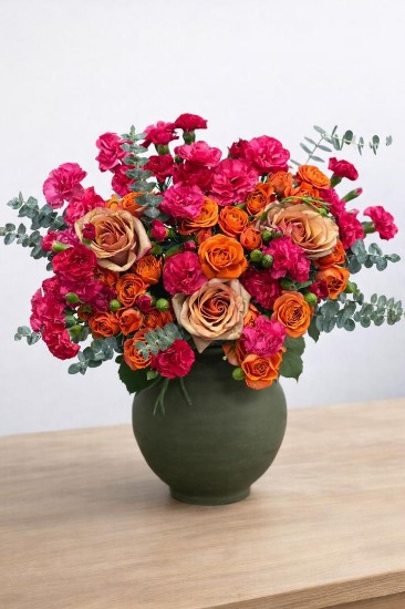 گلدان گل رز مینیاتوری نارنجی پاییزه حوری