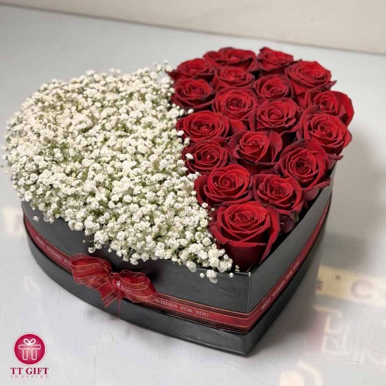 Picture of Janan Heart-shaped with Red Rose and Gypsophila Flower Box