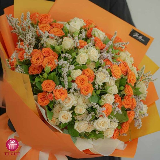 تصویر  دسته گل رز مینیاتوری نارنجی هستی