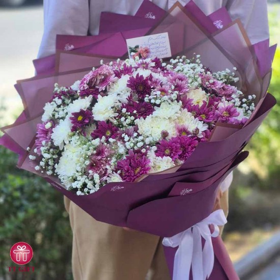 Picture of Shanli Economic Flower Bouquet of White and Purple Chrysanthemum