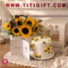 تصویر  پکیج کیک و باکس گل آفتابگردون شبنم