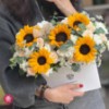 تصویر  پکیج کیک و باکس گل آفتابگردون شبنم
