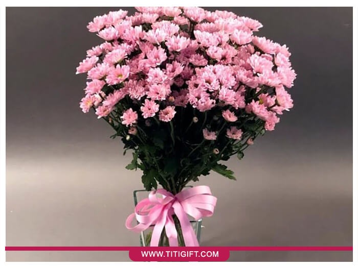 دسته گل داوودی خوشه‌ای صورتی